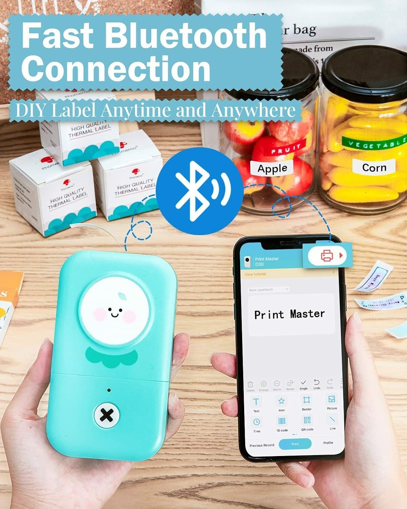 Phomemo D30 Mini Cute Bluetooth Label Maker Sticker Inkless Printer Machine