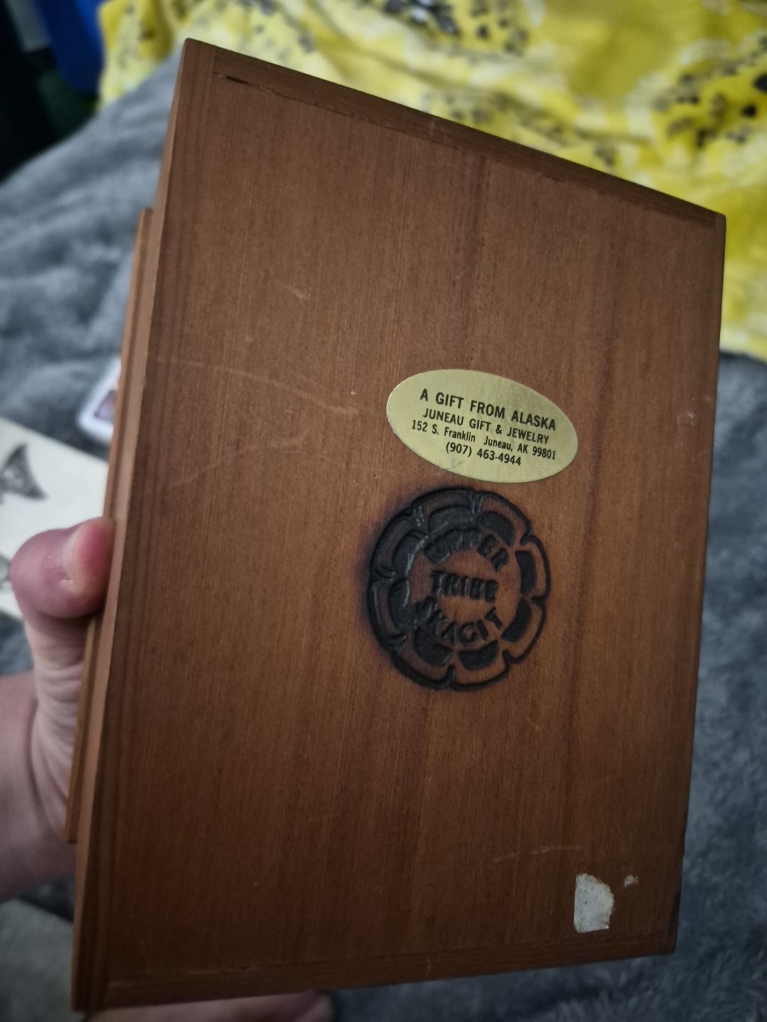 Upper Tribe Skagit SALMON Wooden Trinket Box w Lid P Dunthorne 1988