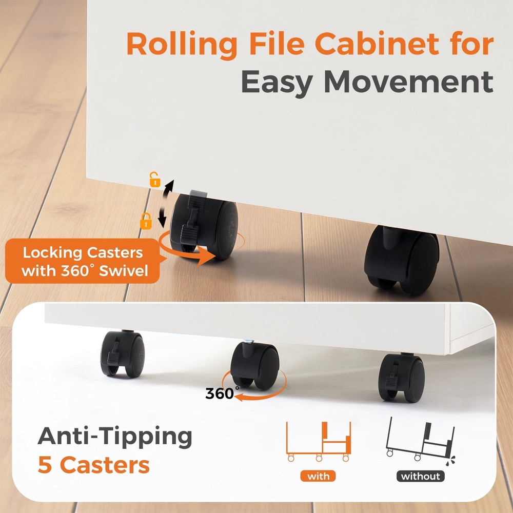 2-Drawer Rolling File Cabinet with Lockable Wheels, Printer Stand with Storage