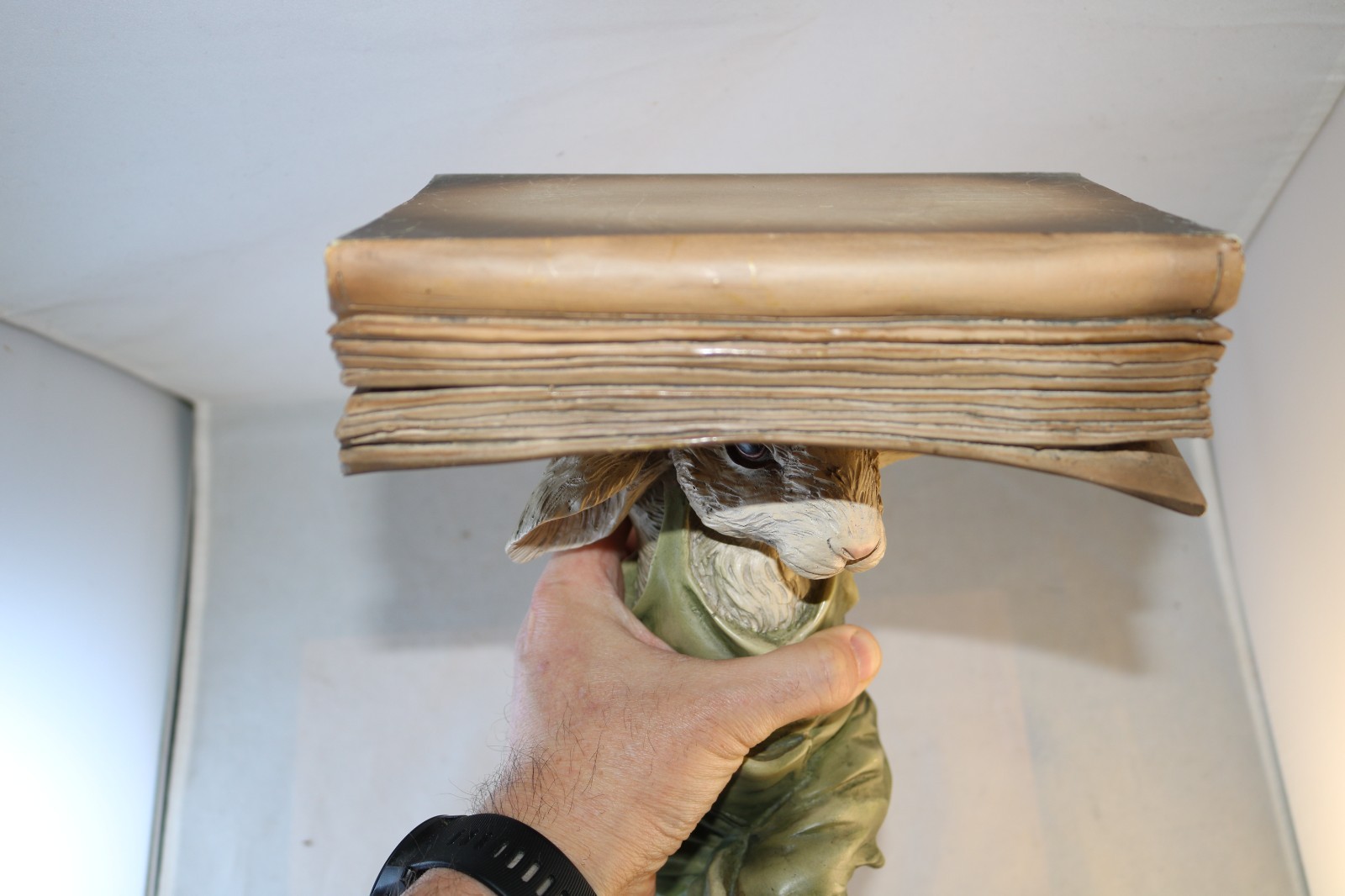 Vintage CHRISDON Rabbit Handstand on Books Figurine Whimsical Bunny Shelf Sitter