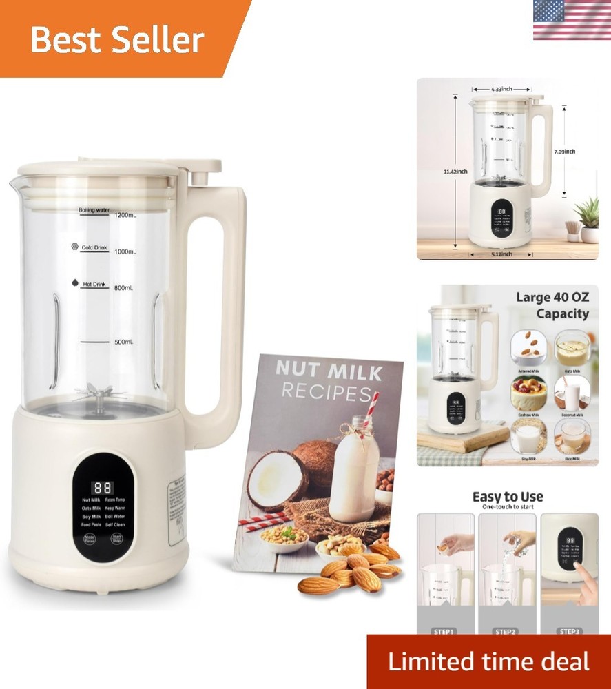 Stylish Nut Milk Maker with 40oz Capacity - 8 Functions & Self-Cleaning Feature
