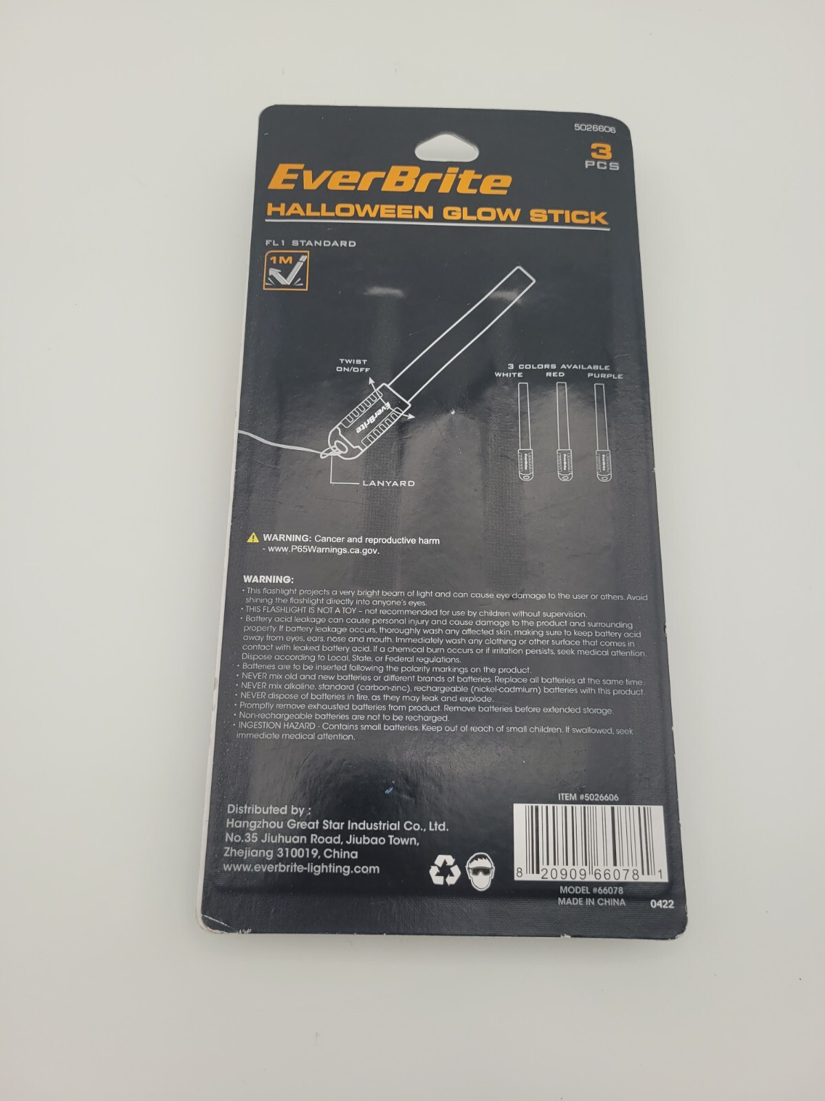 EverBrite Halloween Glow Stick! 3 Different colors!