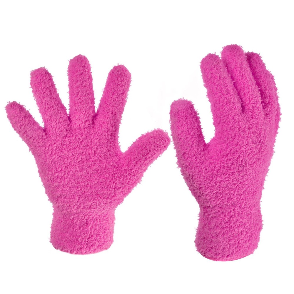 2 Pairs Dusting Cleaning Gloves Microfiber Mittens Rose Red
