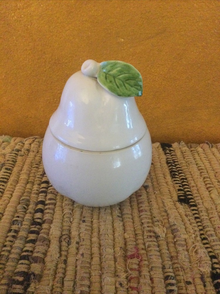 Vintage White Ceramic Numbered Pear Bowl With Lid