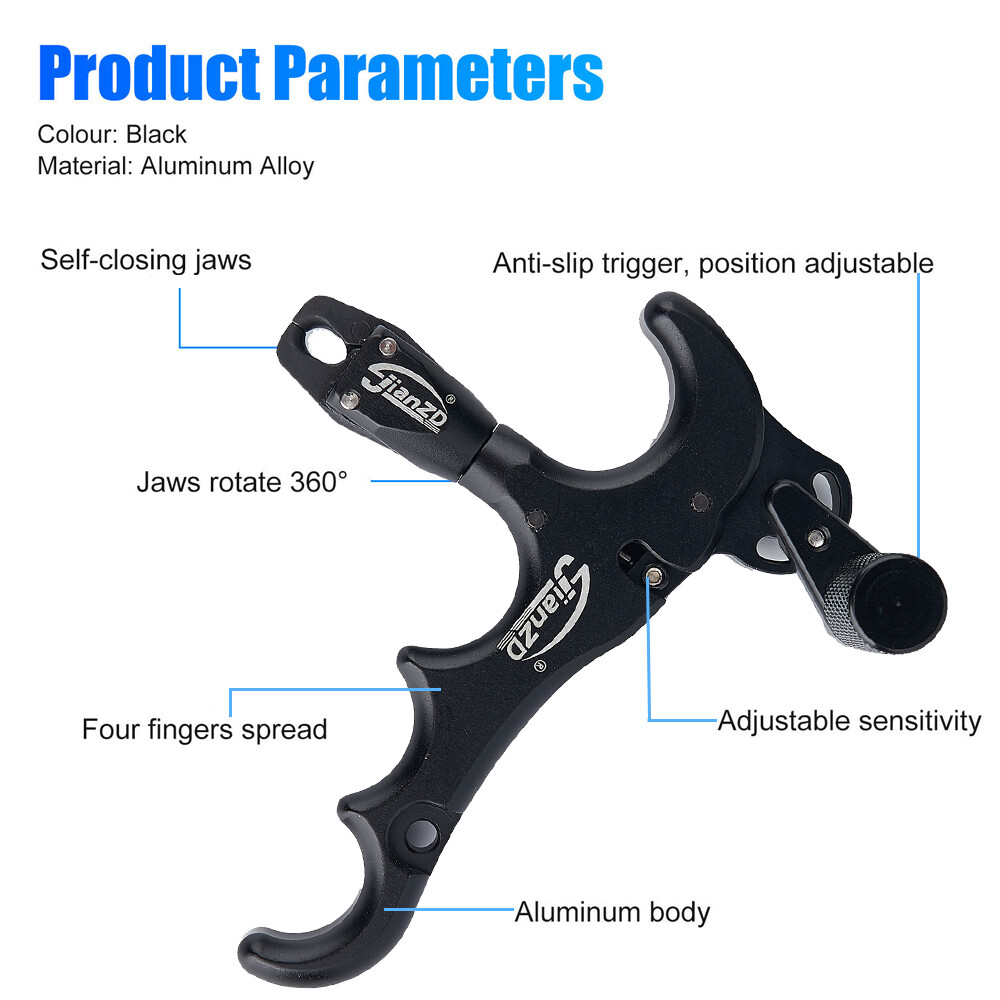 Archery 4-Finger Compound Bow Release Adjustable Can Rotate 360° Thumb Release