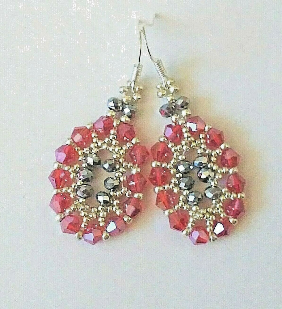 Handmade Red Luster Oval Beaded Earrings
