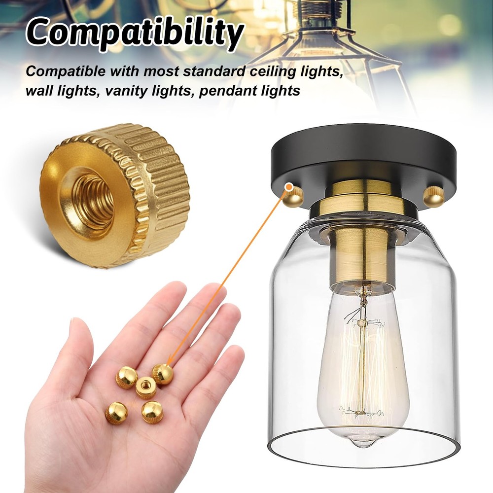 Glod Threaded Cap Nuts, M4 Screw Caps for Light Fixture, 8 Pack Ceiling Light...