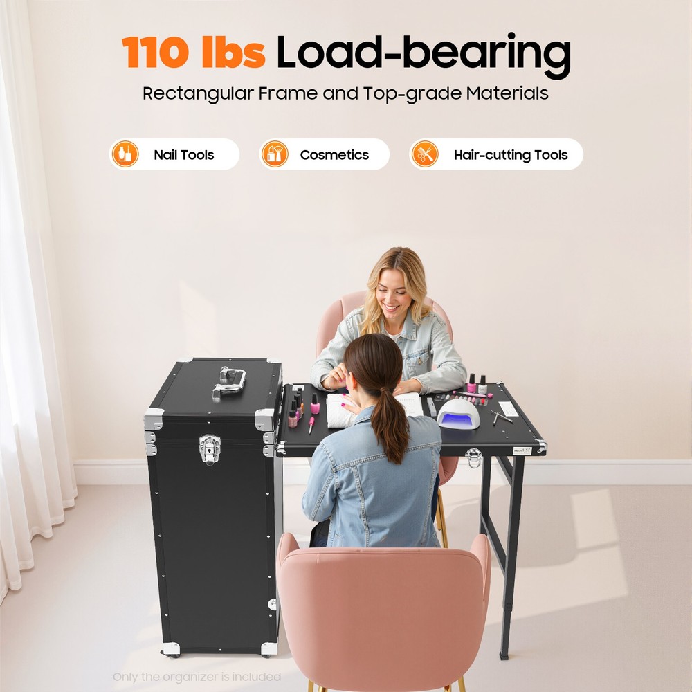 Nail Desk Mobile Station Rolling Makeup Train Case Manicure Table with Speaker