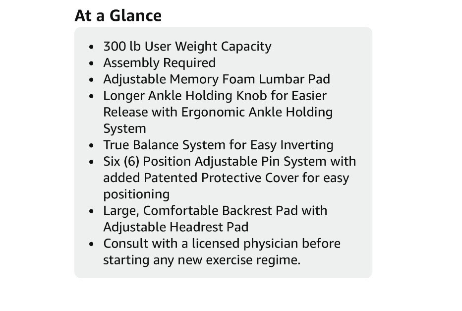 Innova Inversion Table with Memory Foam Lumbar Pad