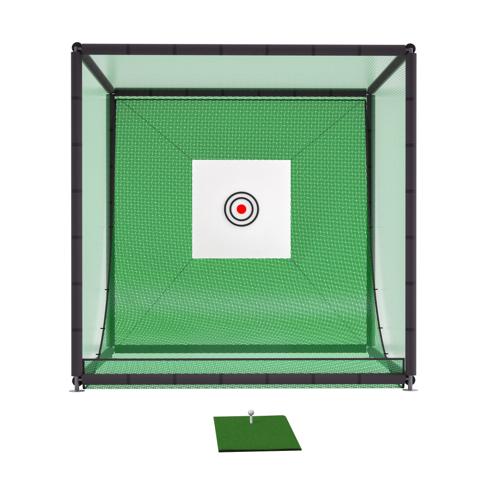 10FTX10FT Golf Practice Net Cage Metal Frame Hitting Net Kit Training Simulators