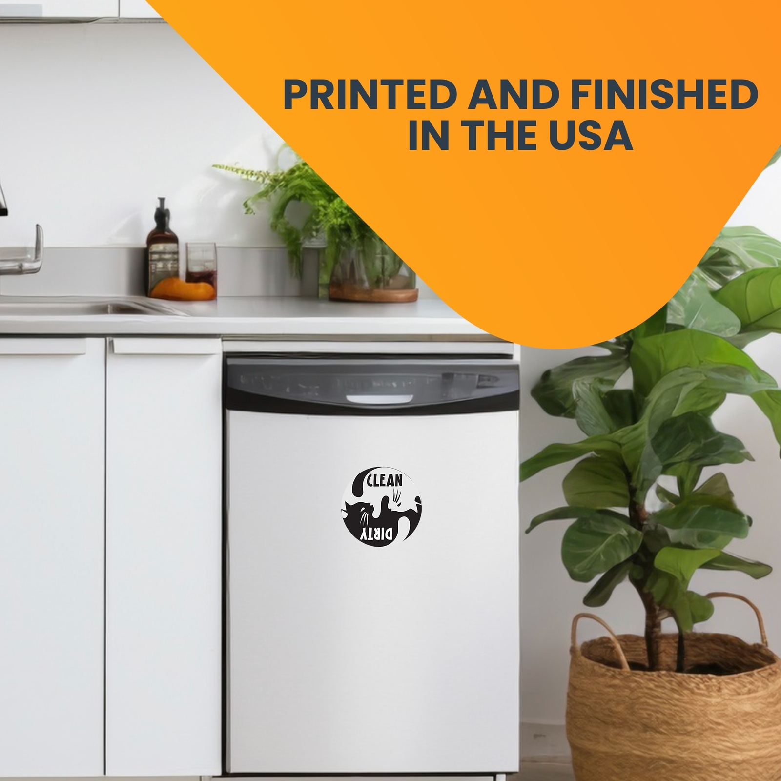 Clean Dirty Cat Dishwasher Indicator Magnet Decal, 5 Inch, Kitchen Magnet