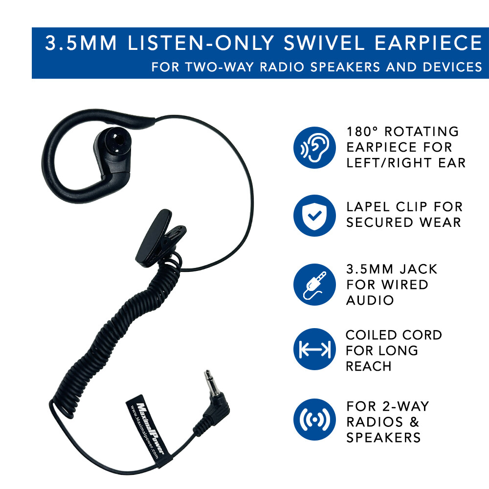 MaximalPower Listen Only 180° Earpiece 3.5mm Ear Hook for 2-Way Radios Speakers