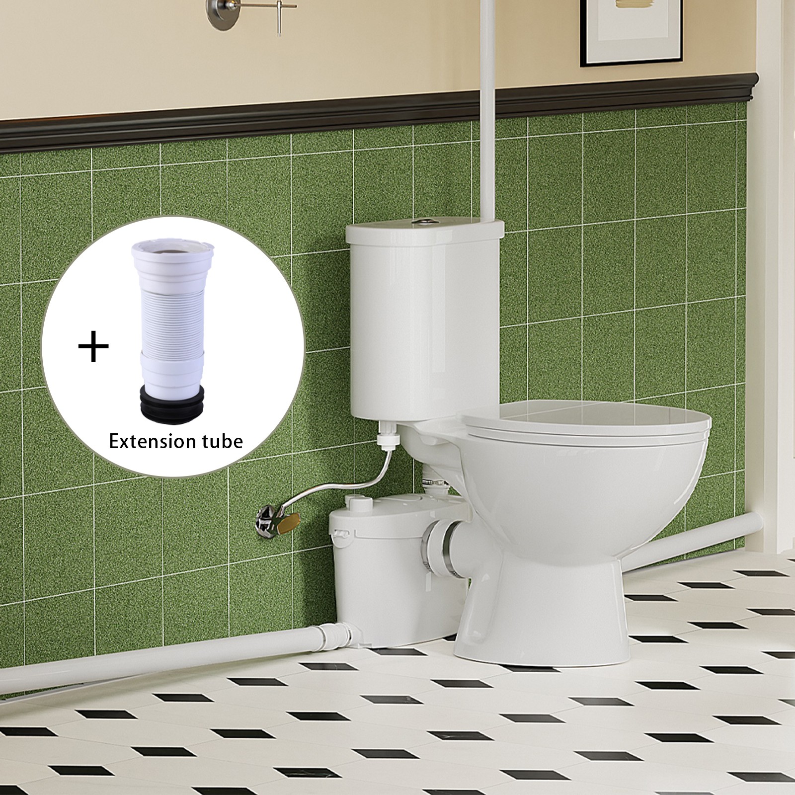 750W Upflush Macerating Toilet System Dual Flush for Basement with 4 Water Inlet