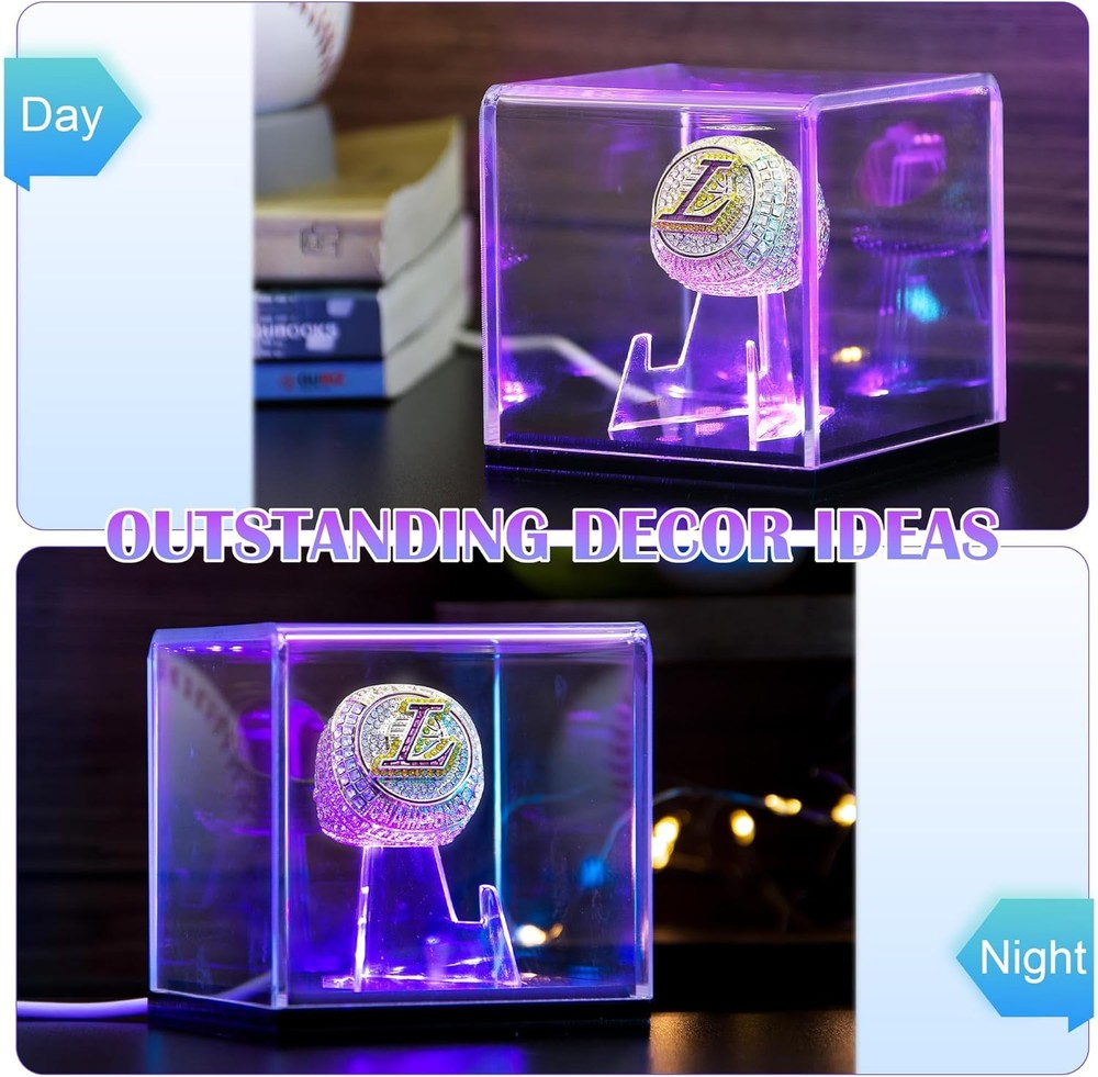 Championship Ring Display Case with Led Light, UV-Protected Clear