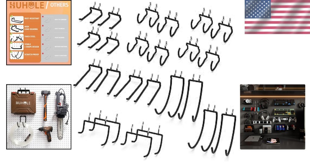 Versatile Non-Slip Pegboard Utility Hooks - 24PC Set for Tools & Equipment