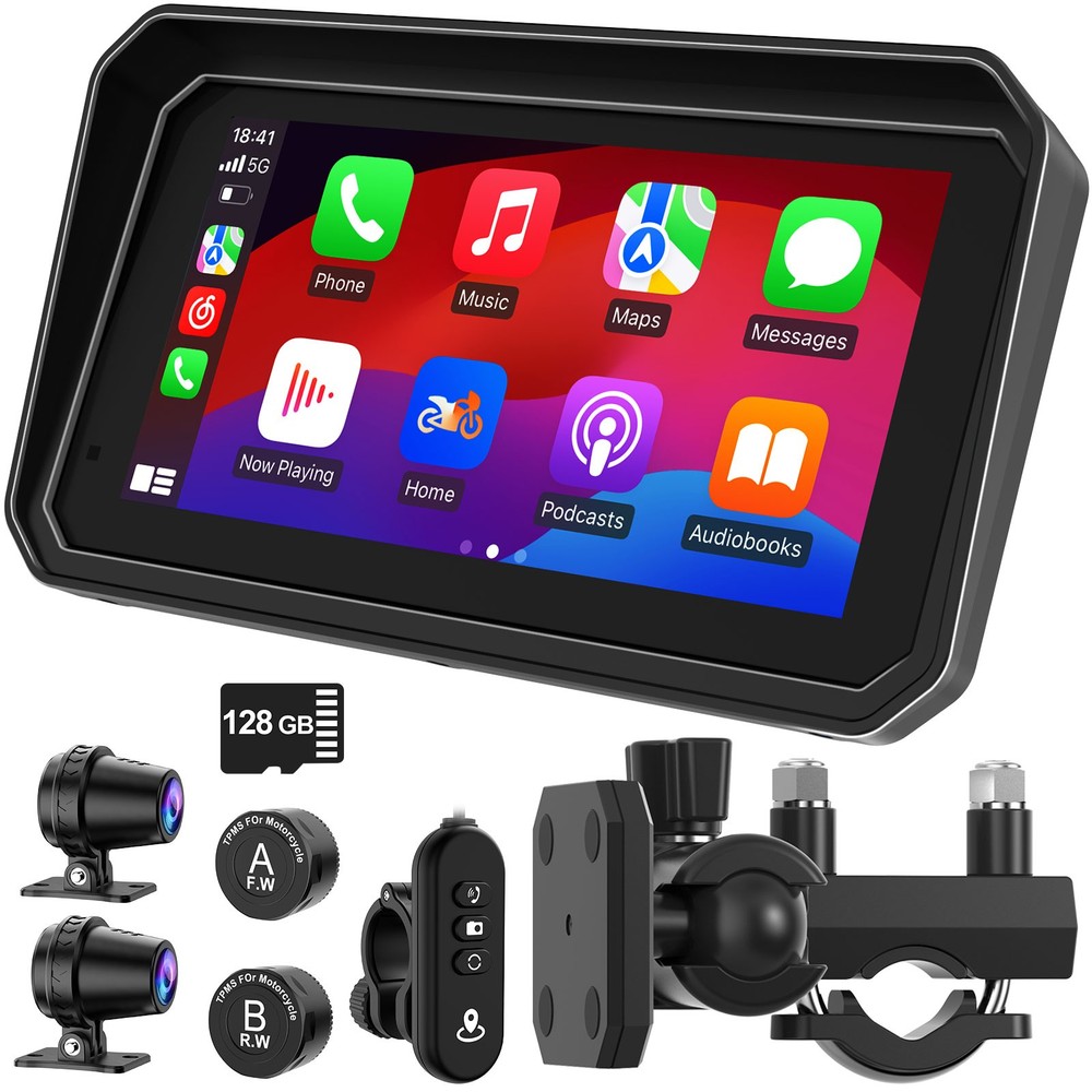 2026 6" Portable Motorcycle CarPlay GPS(Includes 128G SD) Wireless Android Auto