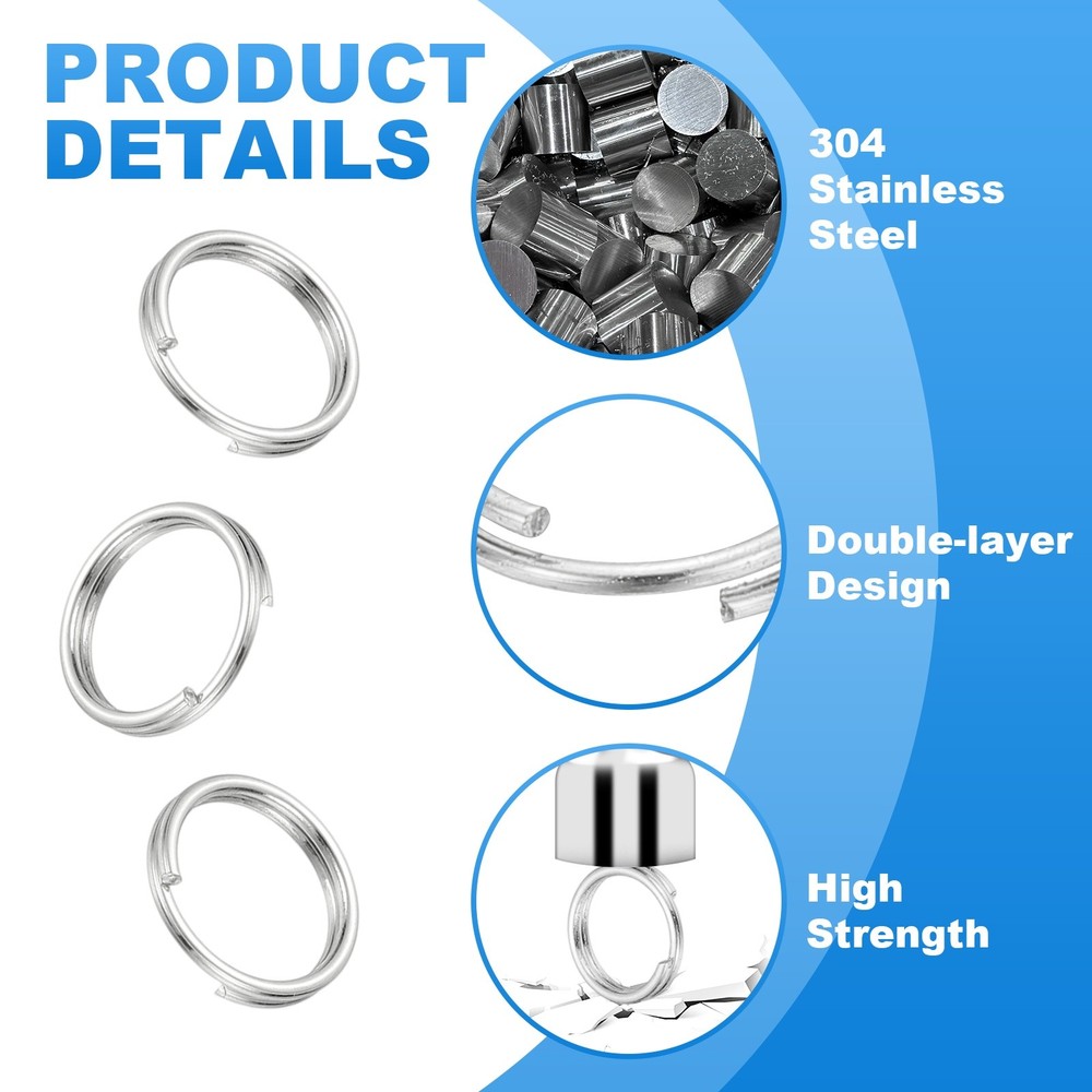 Round Split Ring, 100 Pcs 12 mm Small Split Ring with Double Loops, Silver