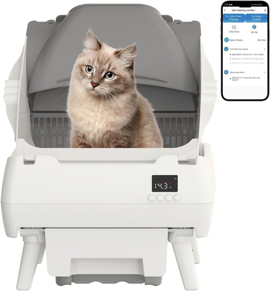 Automatic Cat Litter Box with App Control - Self-Cleaning & Safe for Medium Cats