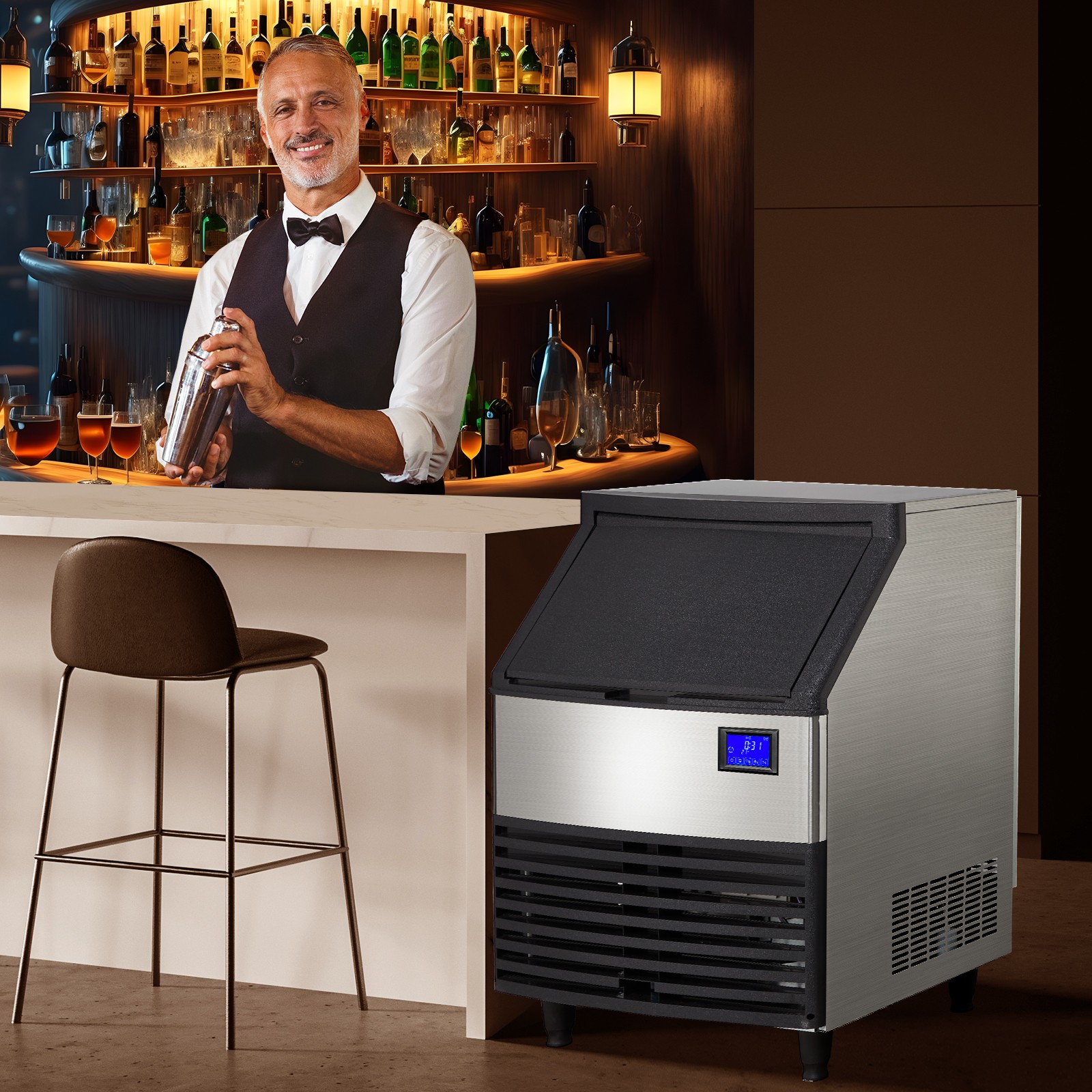 176lbs/24 Hours, Commercial Ice Maker, Ice Maker Machine with 99lbs Storage Bin