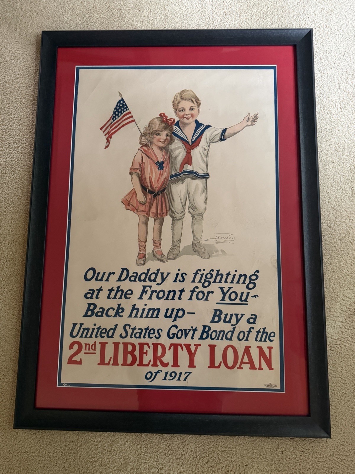 WWI 2nd Liberty Loan Original Poster (Dewey Artist 1917) Framed