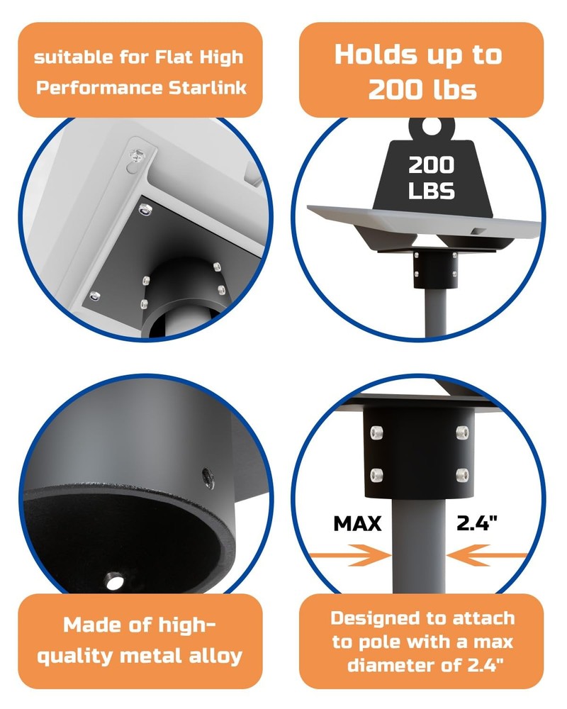 Starlink Flat High Performance Pipe Adapter Mounting Kit for Antenna & Pole