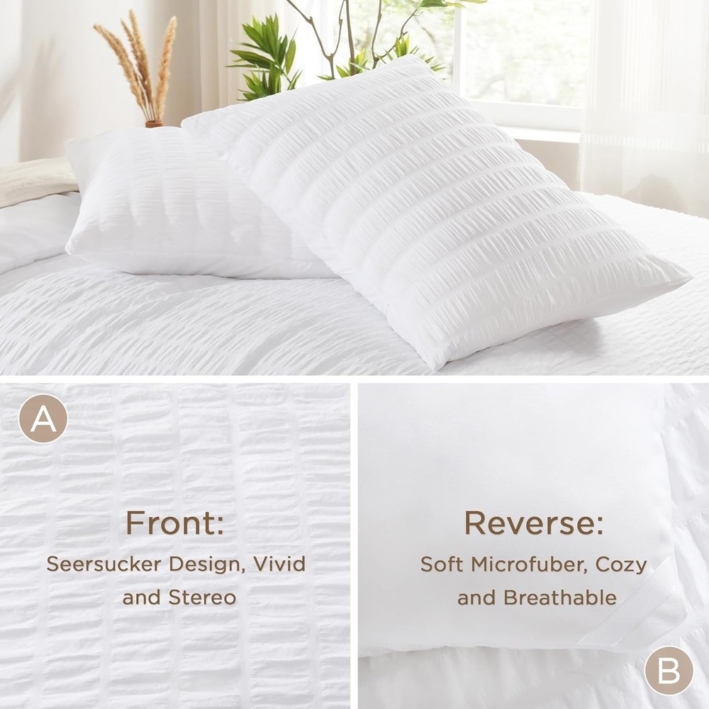 Chic Seersucker Queen Comforter Set 90x90 - Soft Microfiber & 2 Pillowcases