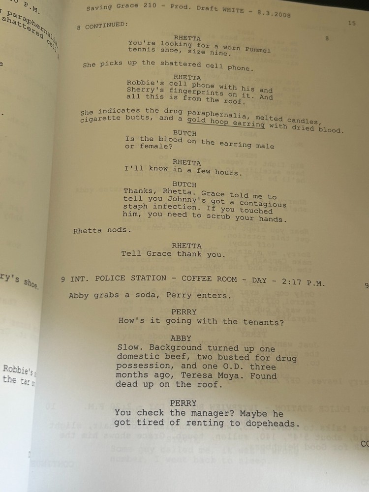 ORIGINAL SCRIPT SAVING GRACE TAKE ME SOMEWHERE EARL HOLLY HUNTER LEON RIPPY