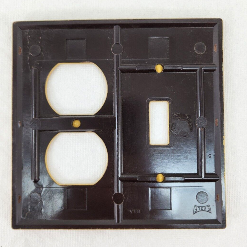 Vintage Eagle Bakelite Toggle Switch Duplex Outlet Wall Plate Cover Suede Look