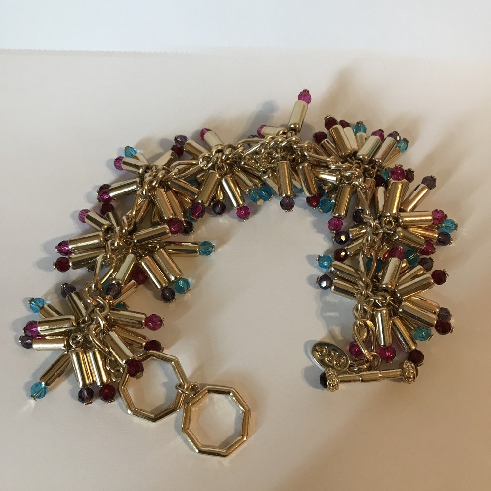 Multi Colored Beaded Clusters Dangle Bracelet Signed OPC