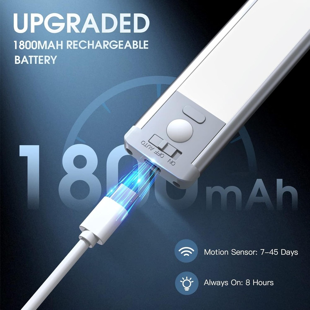 10inch Under Cabinet Lighting, 2 Pack Rechargeable Motion Sensor Light Indoor...