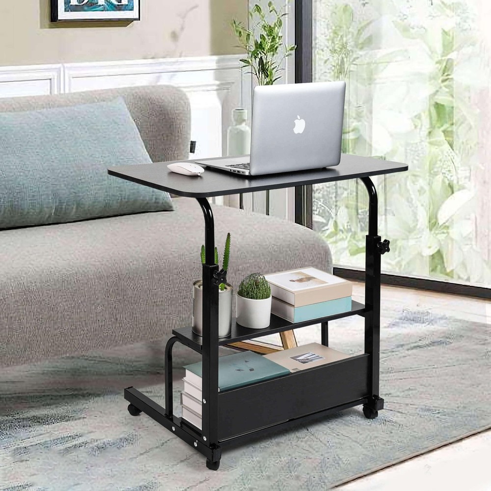 Adjustable Height Mobile Computer Desk for Small Space Rolling Writing with W...