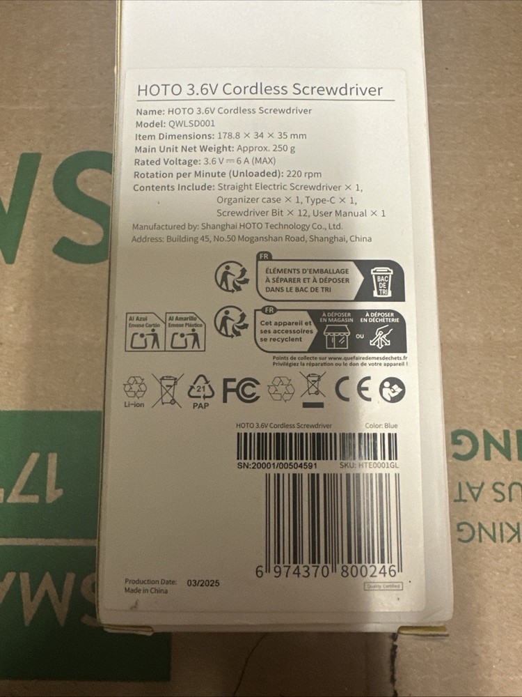 HOTO 3.6V Cordless Screwdriver