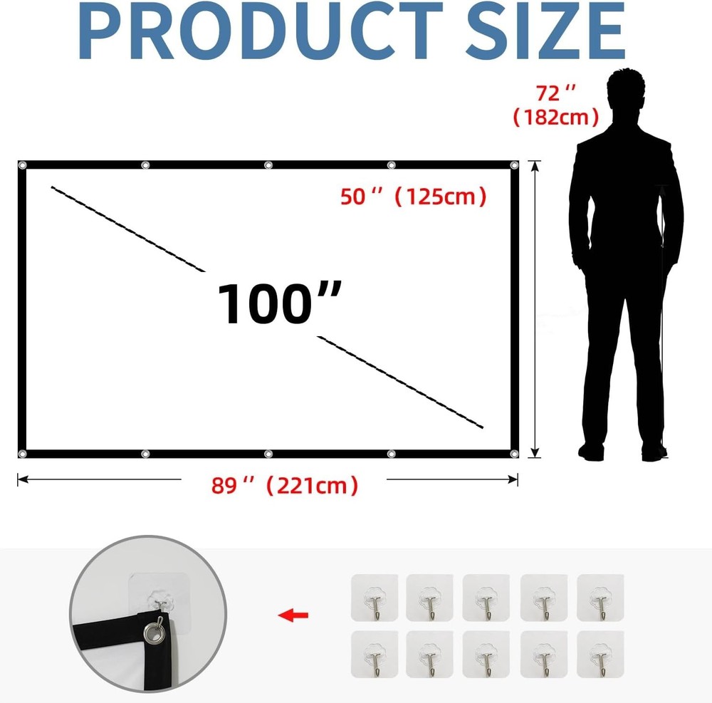 Projector Screen, 4K 16:9 HD Rear Front Projectors Screen Foldable Projection...