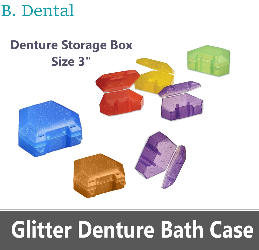 Dental Denture Box GLITTER DENTURE BATH CASE Retainer Case Large- 3' Deep, 12/Bx