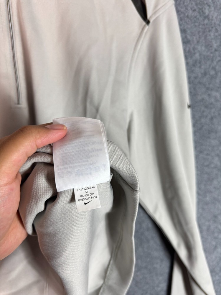 Nike Golf Dri Fit Track Jacket Medium White 1/4 Zip Pullover Long Sleeve Logo