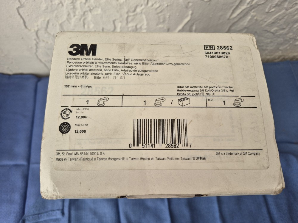 3M Vacuum Random Orbital Sander 28562 Pneumatic Air Tool 6" Disc Hook Loop Pad