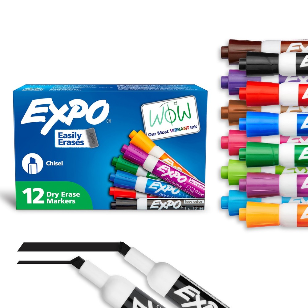 Low Odor Dry Erase Markers Chisel Tip Assorted Colors 12 Count