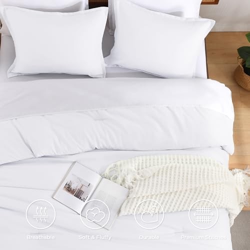 White Twin Size Comforter Set, 2 Pieces Boho Solid Modern Bedding Comforters
