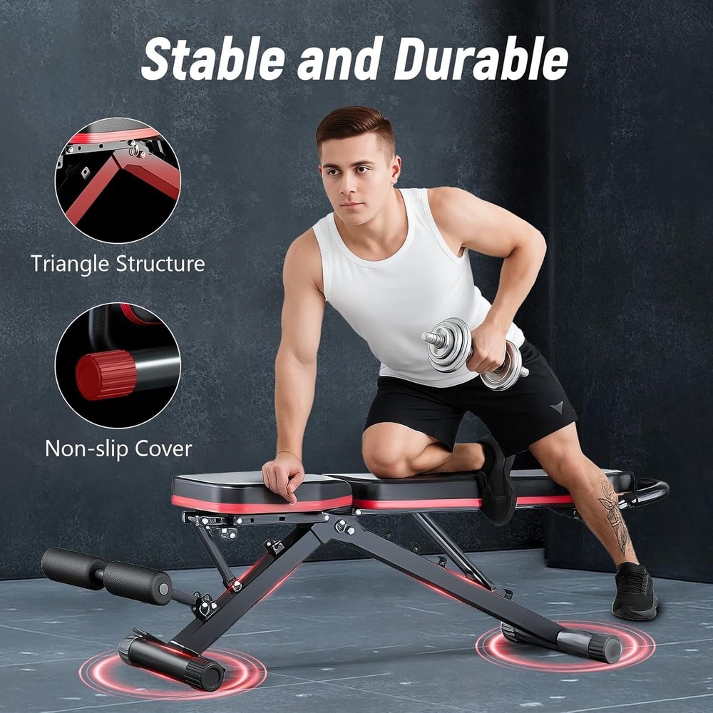 Adjustable Weight Bench, Workout Benches with Leg Extension & Extended Headre...