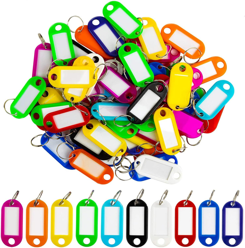 60 Pack Plastic Key Tags, Flexible Key Labels with Split Ring Label Window, Key