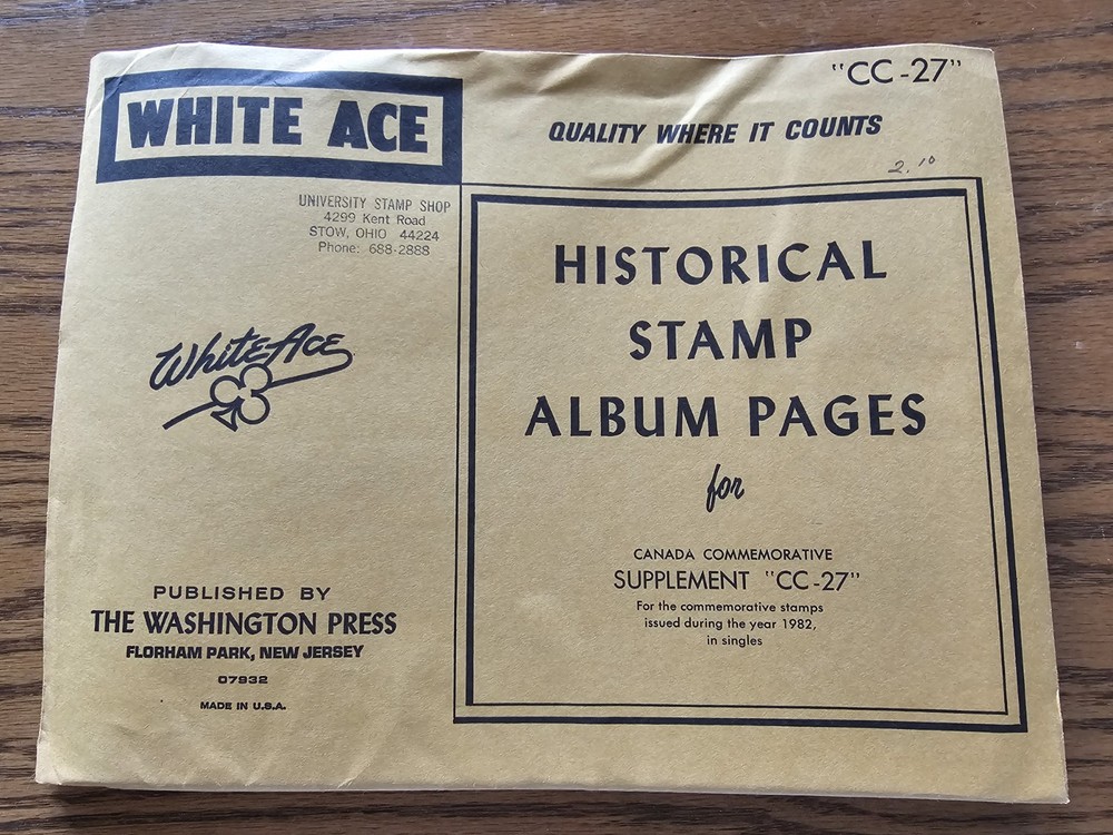 White Ace Stamp Canada Supplement CC-27 for 1982 Commemorative Singles NOS