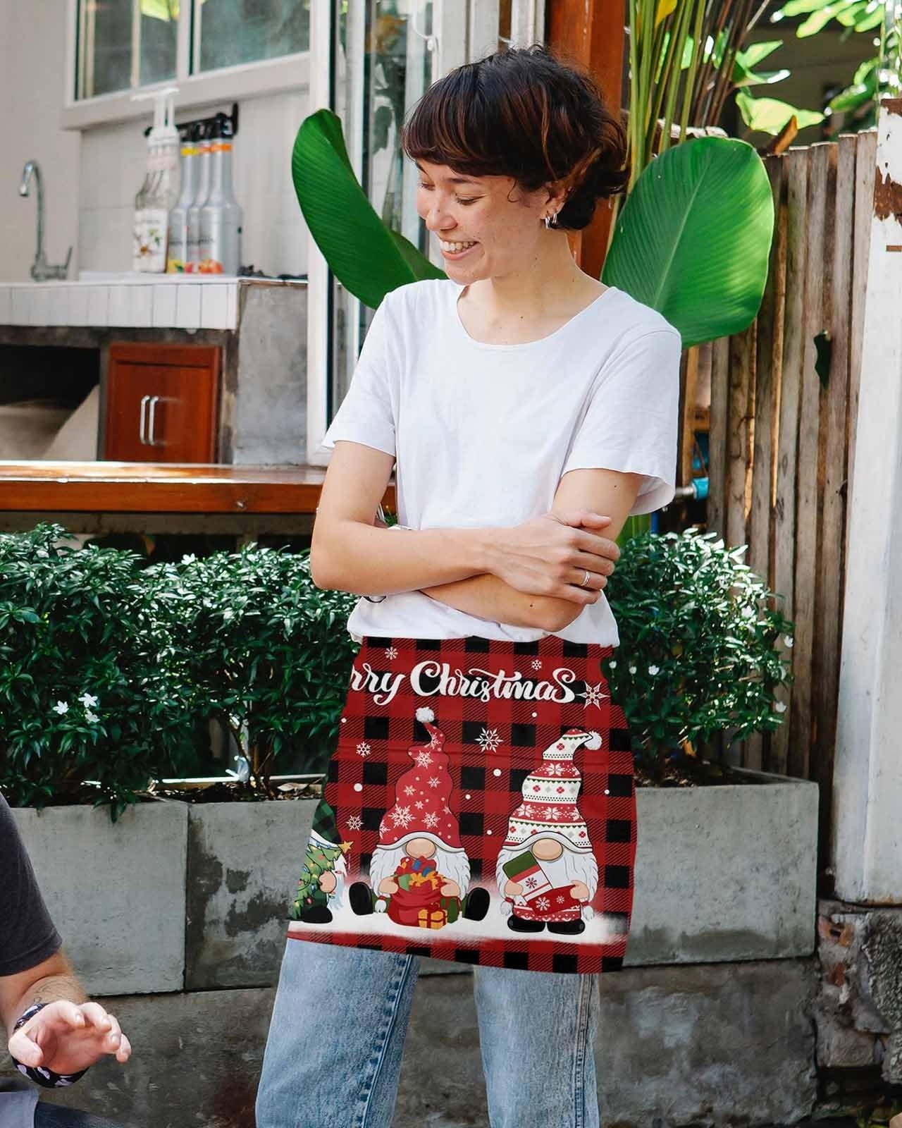 Server Apron Waitress Half Apron with 3 Pockets, Christmas Print