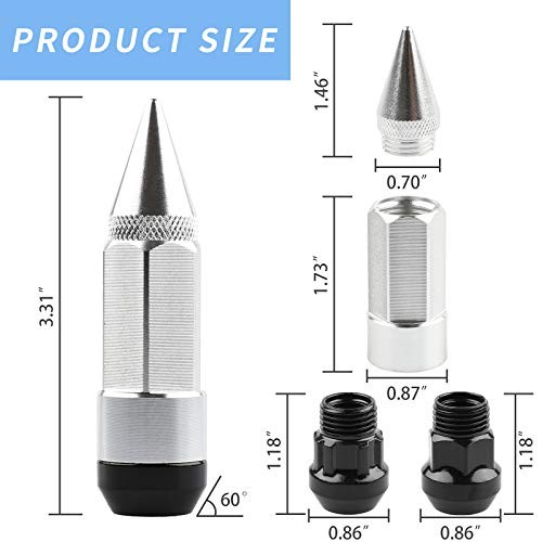24Pcs Anti Theft Spikes Extended Tuner Wheel/Rims Lug Nut Silver