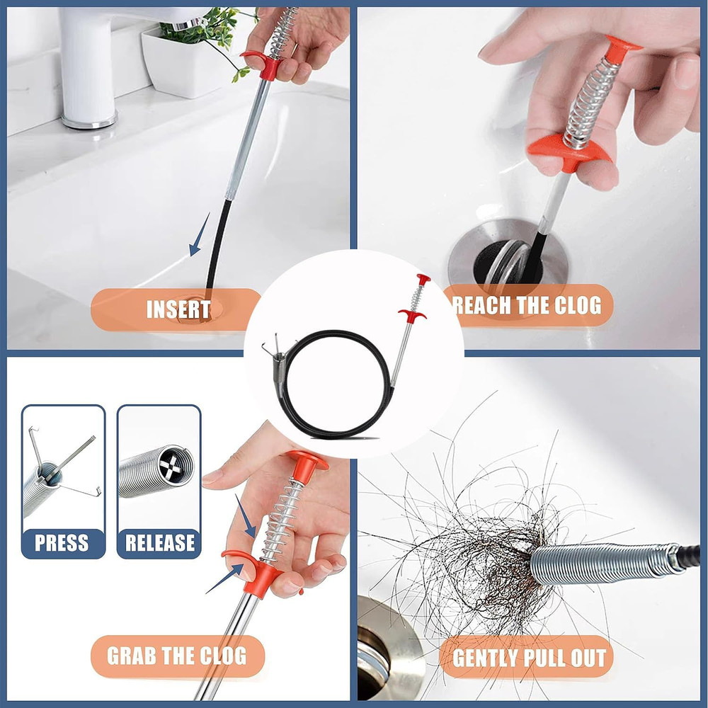 2-Pack Drain Snake & Clog Remover Tool (35'' & 79'') - Gutter Cleaning Tools Fle