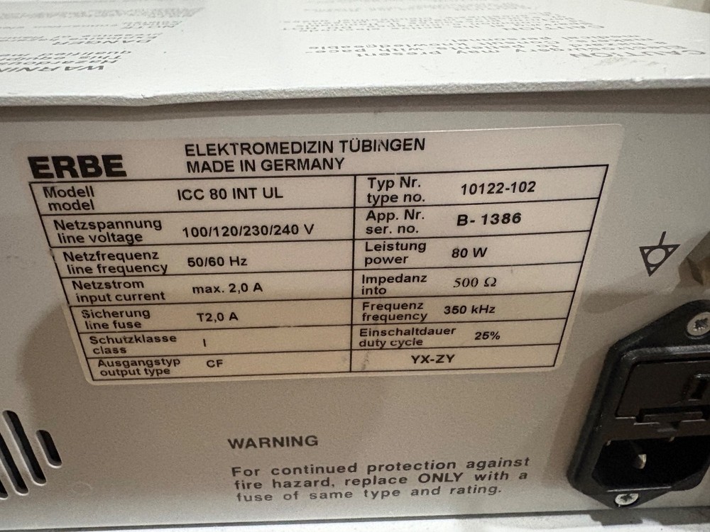 Erbe ICC 80 INT UL Electrosurgical Unit