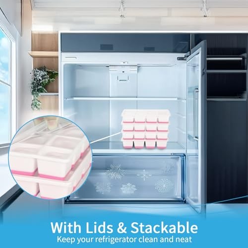 Large Ice Cube Trays with Lid, 2 Pack Stackable Silicone Ice Cube Molds Pink