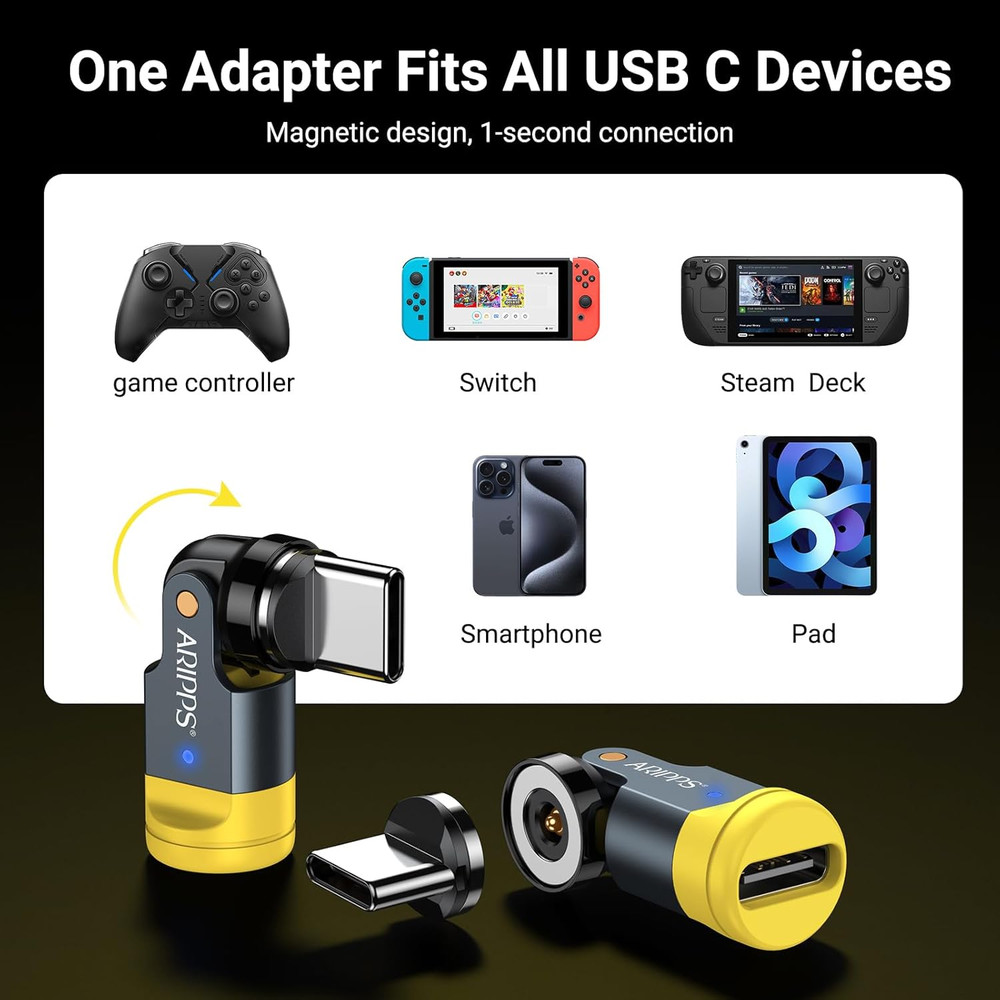 USB C Magnetic Adapter (2-Pack), USB C 90 Degree Adapter/C Right Angle Adapters/