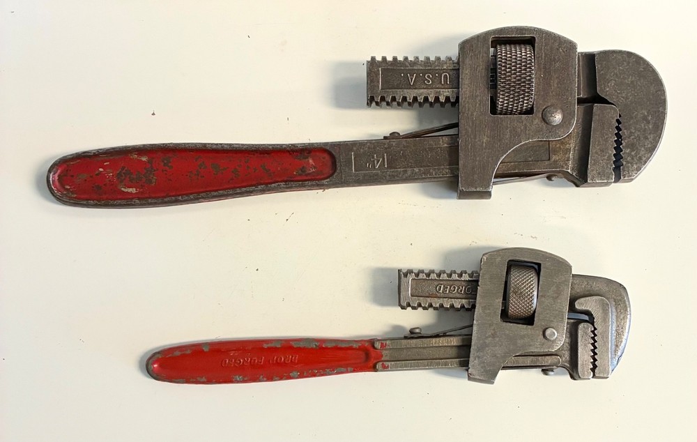 Vintage Adjustable Wrench Lot 10" & 14" Red Handle