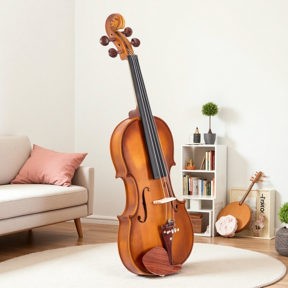 4/4 Solid Spruce Top Acoustic Beginner Violin Set - Shoulder Rest, Tuner, Matte