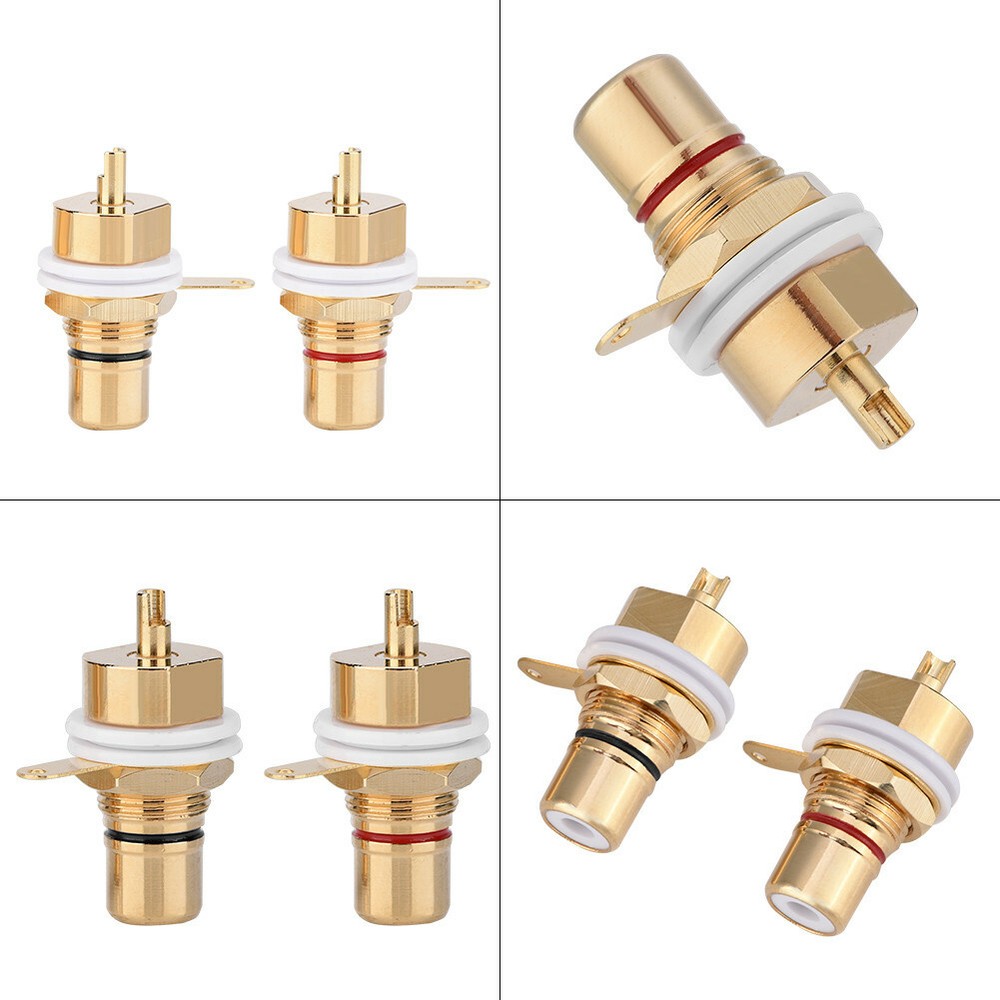 2PCS RCA Female Chassis Panel Mount Socket Connector Gold Plated Adapter